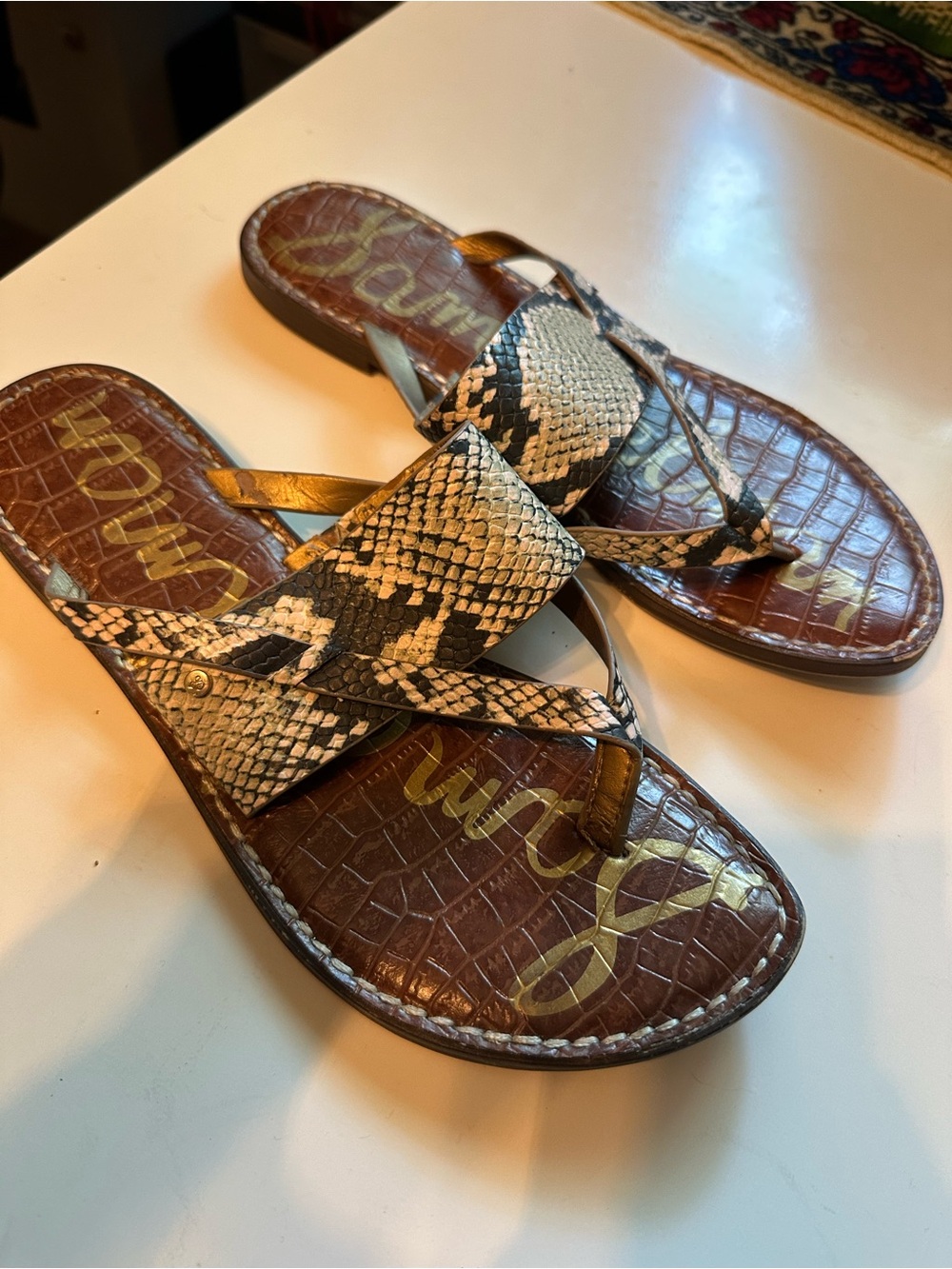 Sam Edelman Snake-Print Thong Sandals - Brown/Beige